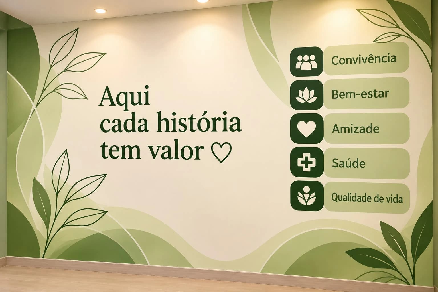 Parede com a mensagem Aqui cada história tem valor