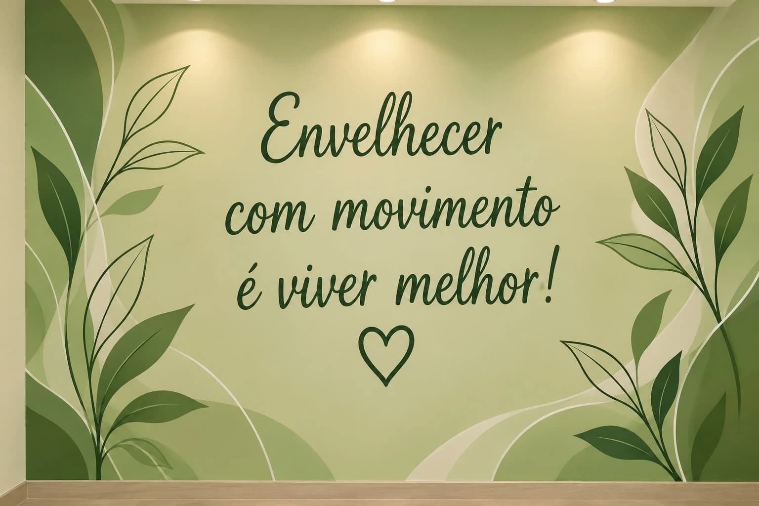Parede com a mensagem Envelhecer com movimento é viver melhor